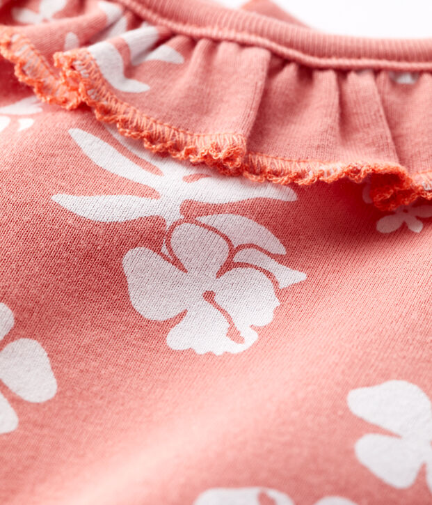 Body imprim&eacute; Hawai avec collerette en coton b&eacute;b&eacute; rose/blanc