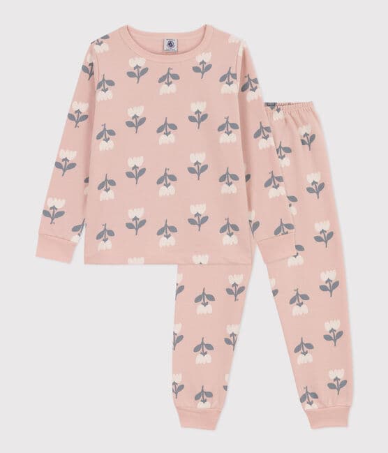 Pyjama tulipes en molleton petite fille rose SALINE/blanc MULTICO