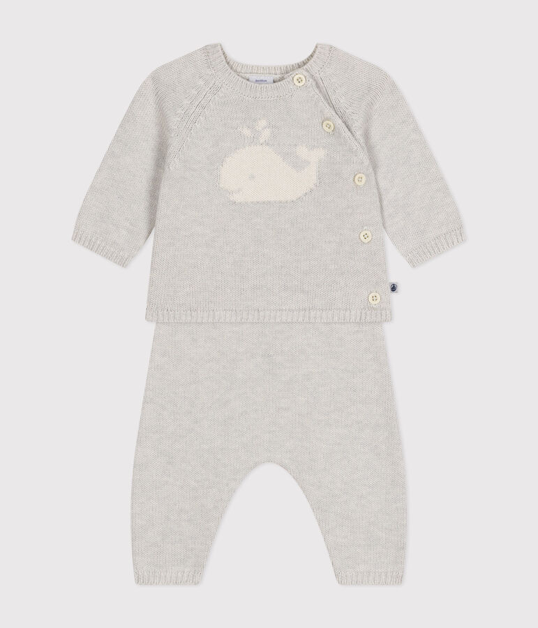 Ensemble 2 pi&egrave;ces en tricot laine et coton b&eacute;b&eacute; beige MONTELIMAR CHINE