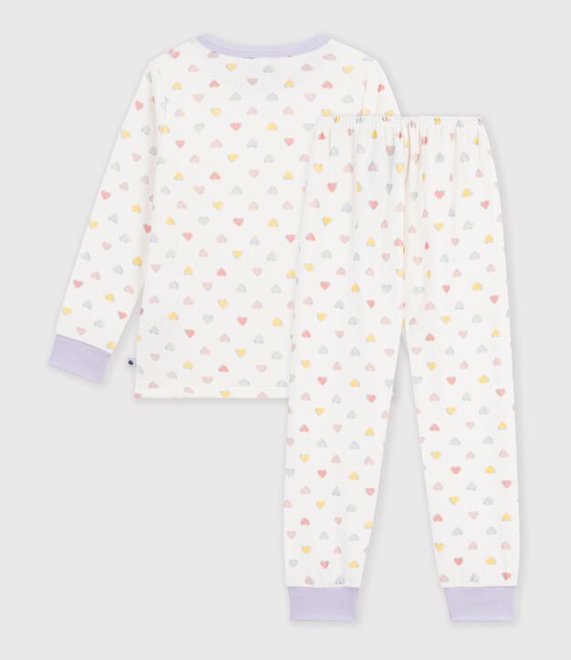 Pyjama enfant en velours &agrave; c&oelig;urs blanc/multicouleur