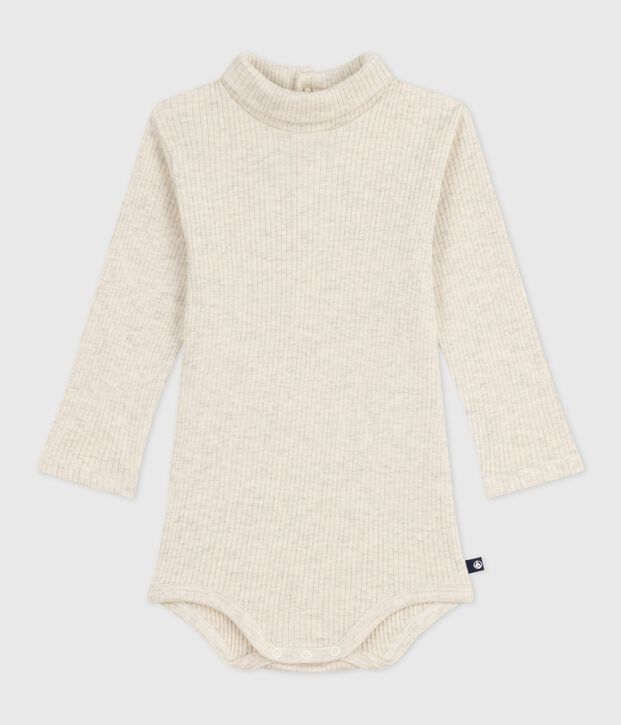Body b&eacute;b&eacute; col roul&eacute; en coton uni beige chin&eacute;