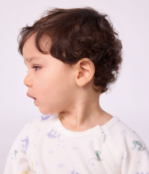 Pyjama b&eacute;b&eacute; en velours imprim&eacute; dragons blanc/multicouleur