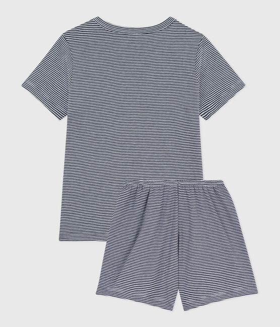 Pyjama short enfant en coton à rayures bleu SMOKING/blanc MARSHMALLOW
