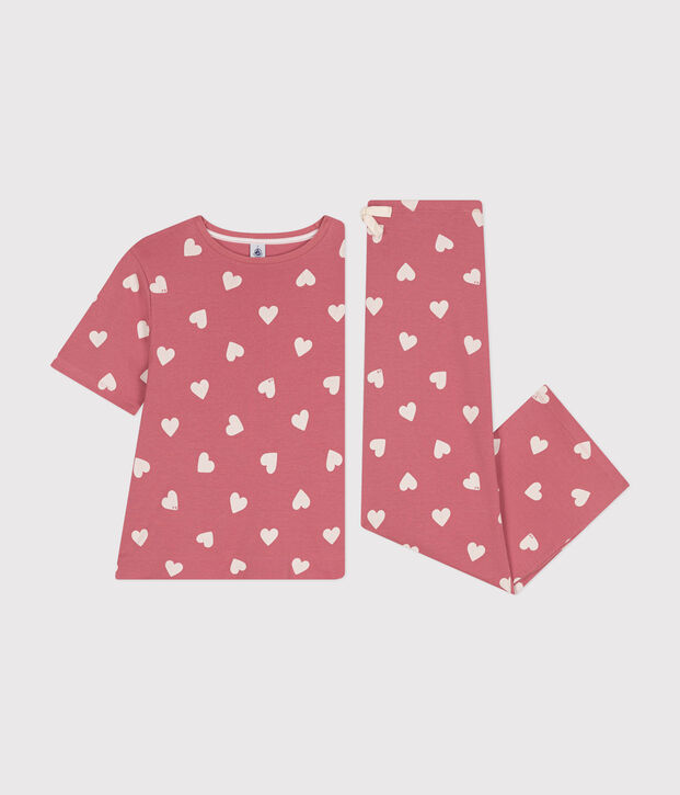 Pyjama en coton imprim&eacute; c&oelig;ur femme rose/blanc
