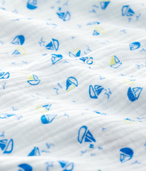 Combinaison longue bateau bébé en tissu couche en coton biologique blanc MARSHMALLOW/blanc MULTICO
