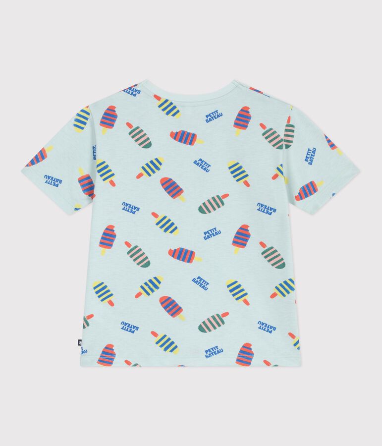 Tee-shirt enfant manches courtes en coton imprim&eacute; mouettes bleu/multicouleur