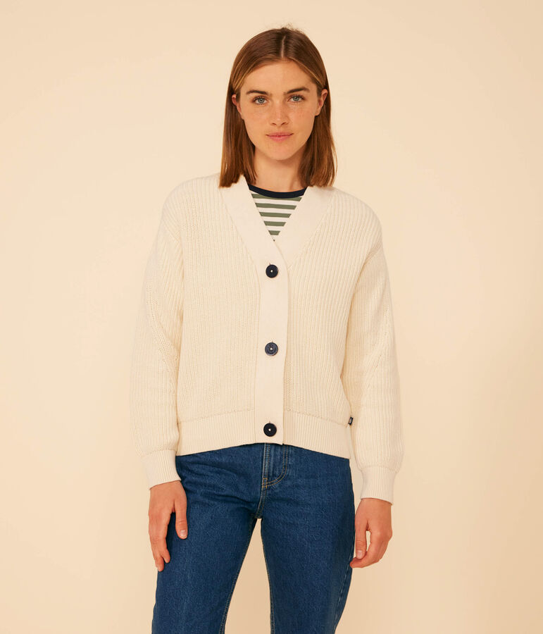 Cardigan en c&ocirc;te anglaise en coton femme &eacute;cru AVALANCHE
