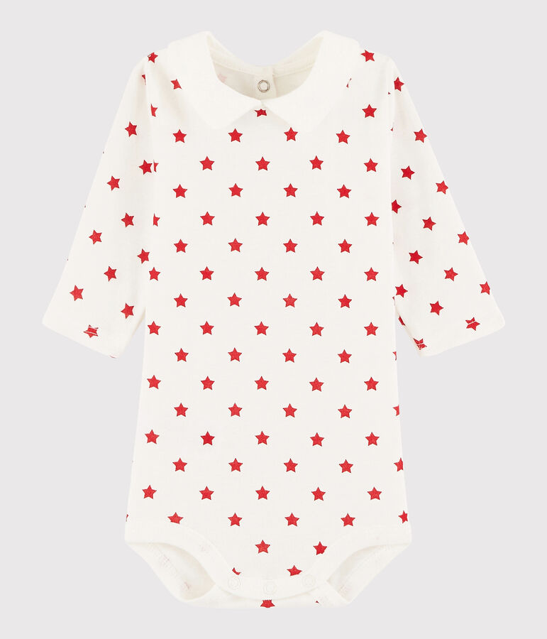 Body manches longues b&eacute;b&eacute; fille-gar&ccedil;on blanc MARSHMALLOW/rouge TERKUIT