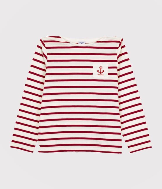 T-shirt marinière fille et garçon blanc MARSHMALLOW/rouge PEPS