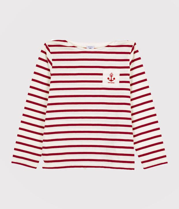 T-shirt marini&egrave;re fille et gar&ccedil;on blanc/rouge