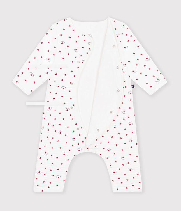 Combinaison longue  b&eacute;b&eacute; en gaze de coton imprim&eacute; petit c&oelig;urs blanc/multicouleur