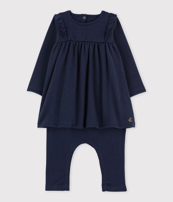 Robe legging en maille velours bébé fille bleu SMOKING