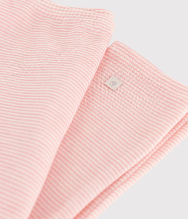 Legging milleraies petite fille en laine et coton rose/blanc