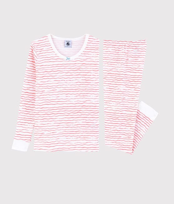 Pyjama snugfit imprimé vagues roses petite fille en coton blanc MARSHMALLOW/rose GRETEL