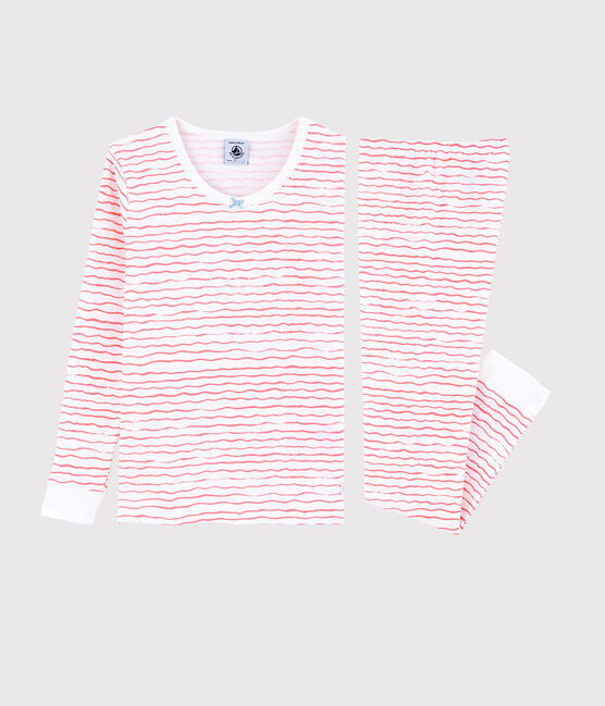 Pyjama snugfit imprimé vagues roses petite fille en coton blanc MARSHMALLOW/rose GRETEL