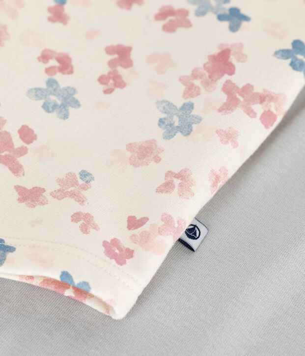 Chemise de nuit et legging enfant en molleton imprim&eacute; fleurs &eacute;cru/multicouleur