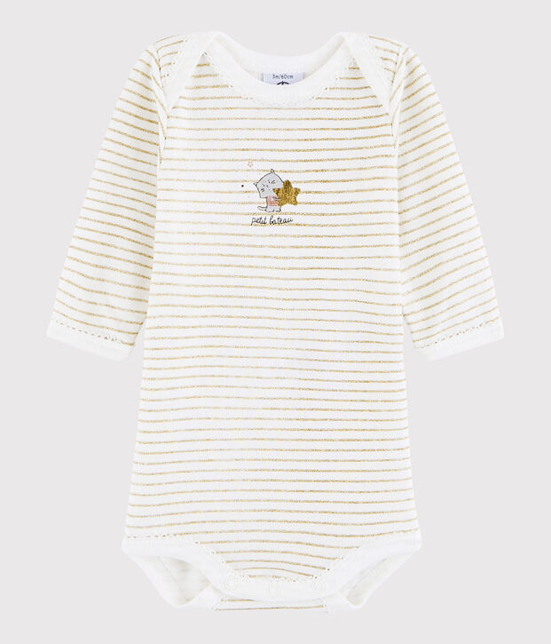 Body manches longues b&eacute;b&eacute; fille blanc/jaune