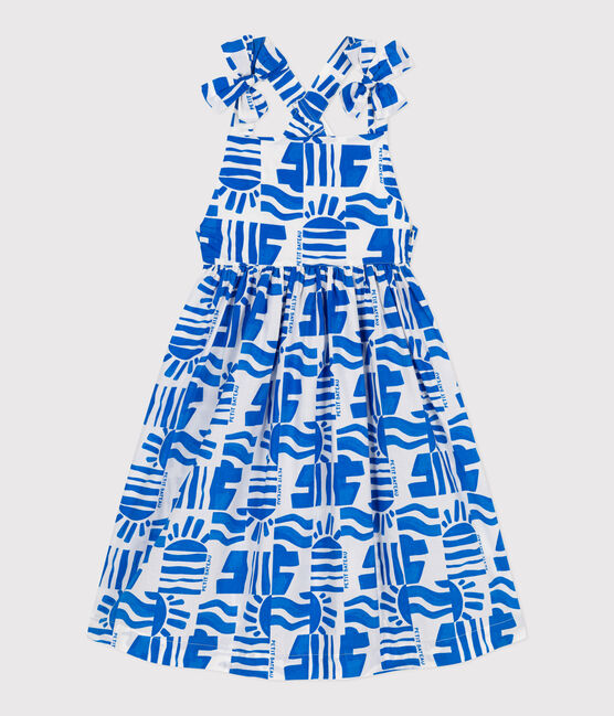Robe longue à bretelles enfant en coton imprimée bleu MARSHMALLOW/ PORCELANA