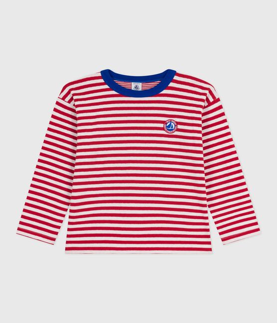Tee-shirt enfant manches longues en coton rayé rouge POMPEI/ MILK