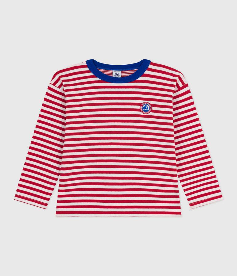 Tee-shirt enfant manches longues en coton ray&eacute; rouge POMPEI/ MILK