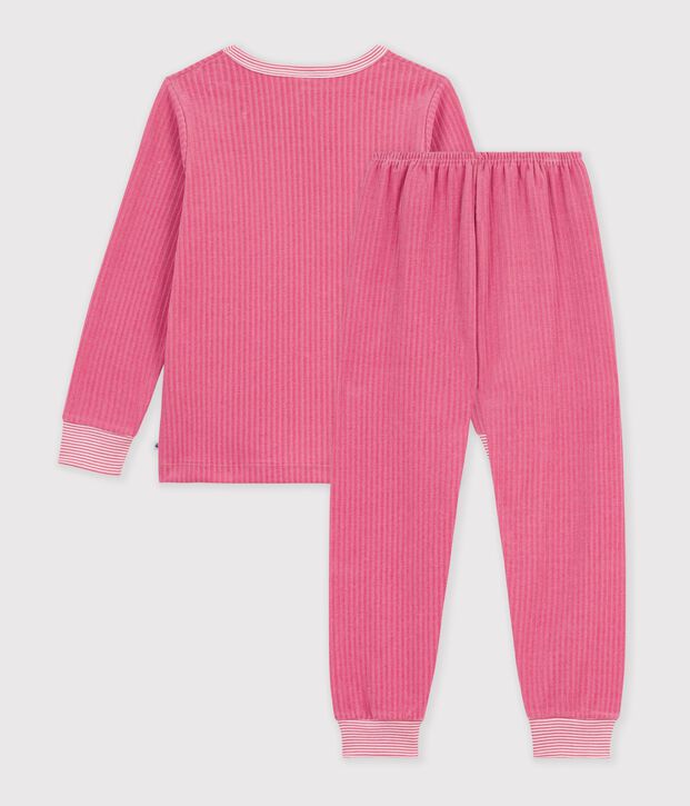 Pyjama enfant en velours c&ocirc;tel&eacute; uni rose