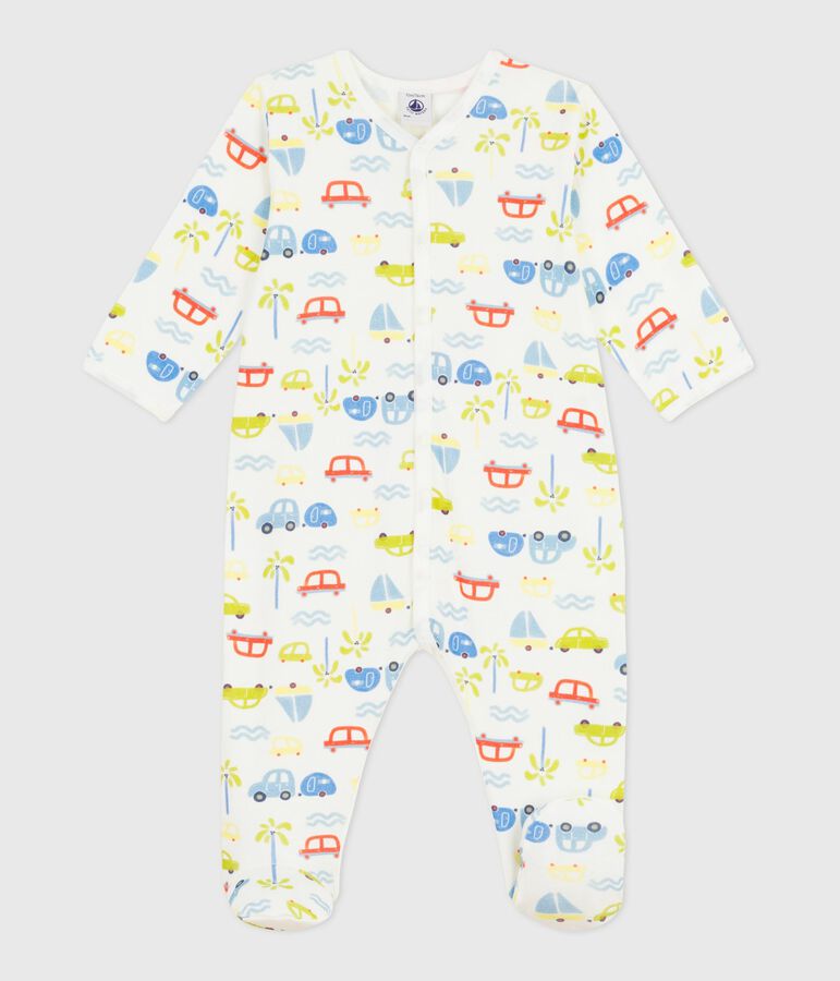 Pyjama b&eacute;b&eacute; en coton imprim&eacute; voitures blanc MARSHMALLOW/blanc MULTICO