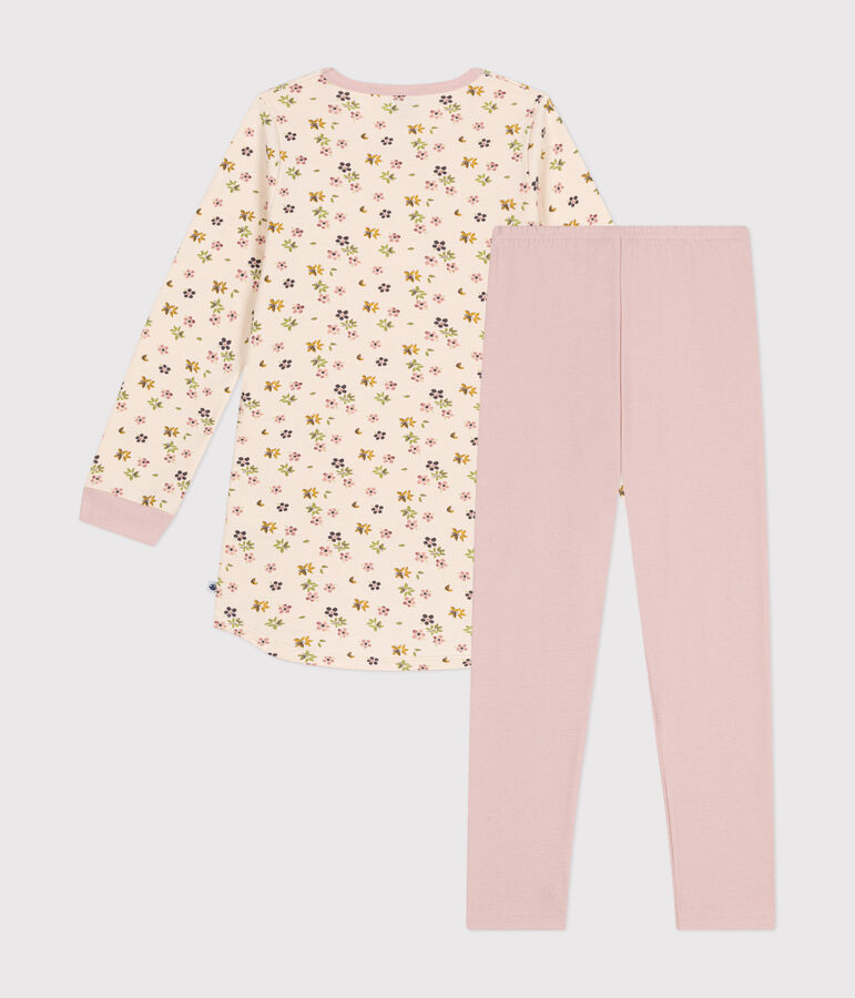 Chemise de nuit en molleton gratt&eacute; imprim&eacute; fleuri enfant rose SALINE/blanc MULTICO