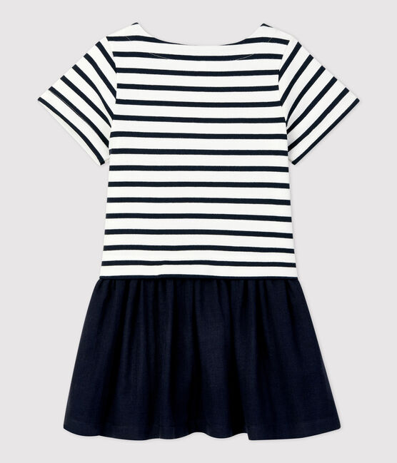 Robe en jersey et gaze de coton bio enfant fille blanc MARSHMALLOW/bleu SMOKING
