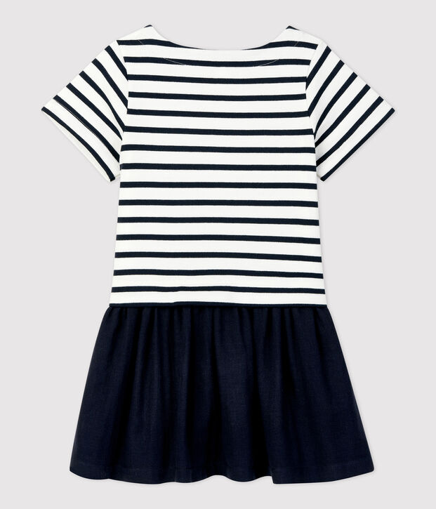 Robe en jersey et gaze de coton bio enfant fille blanc/bleu
