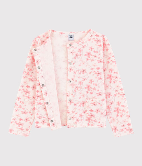 Cardigan en jersey piqué enfant fille rose FLEUR/blanc MULTICO