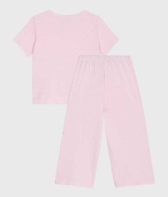 Pyjama enfant en coton manches courtes jambes larges à rayures rose MARQUISE/ MARSHMALLOW
