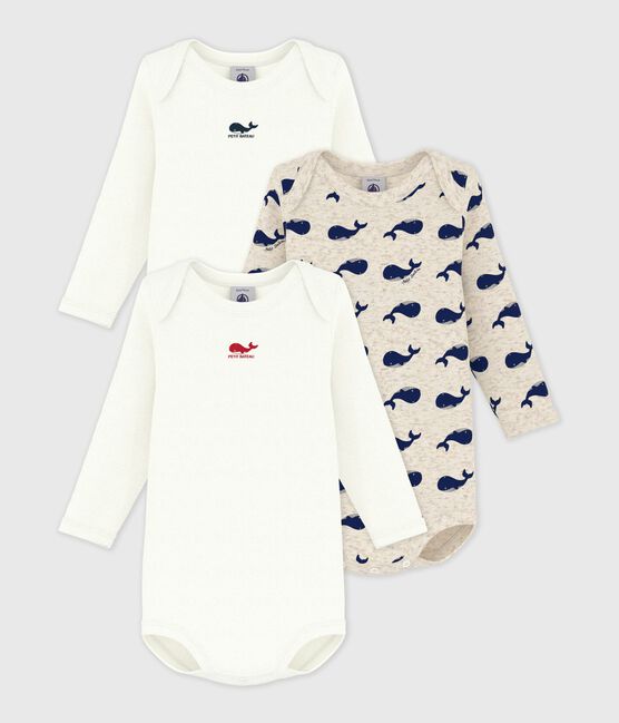 Lot de 3 bodies manches longues baleines bébé en coton variante 1