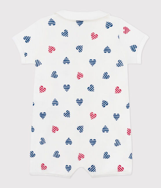 Combinaison courte bébé en coton avec col cœurs rayé blanc MARSHMALLOW/blanc MULTICO