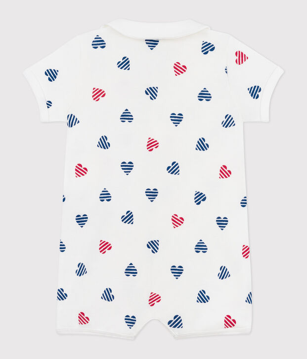 Combinaison courte b&eacute;b&eacute; en coton avec col c&oelig;urs ray&eacute; blanc/multicouleur