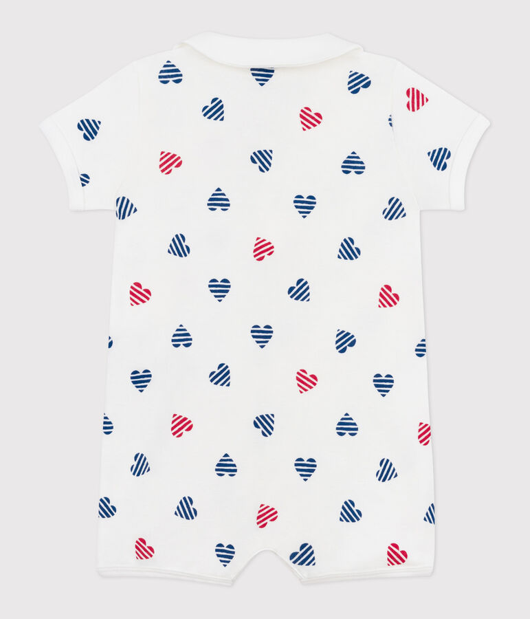 Combinaison courte b&eacute;b&eacute; en coton avec col c&oelig;urs ray&eacute; blanc MARSHMALLOW/blanc MULTICO