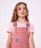 Robe salopette enfant en coton &agrave; rayures rose/rose