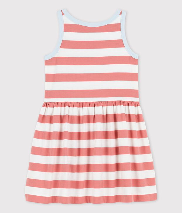 Robe ray&eacute;e sans manche en coton enfant fille rose/blanc