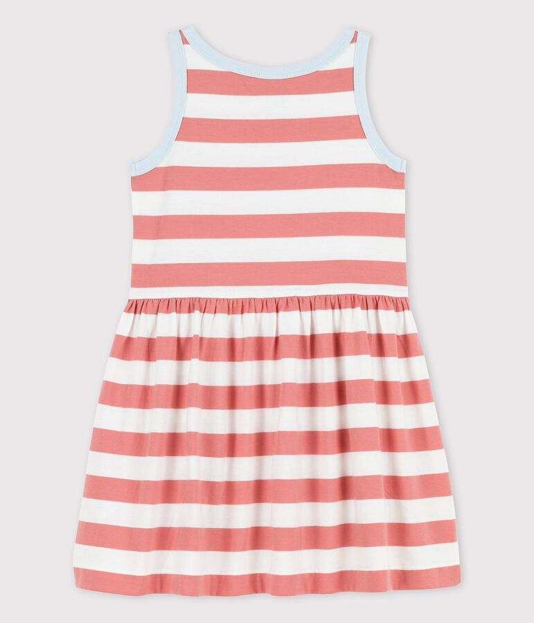 Robe ray&eacute;e sans manche en coton enfant fille rose PAPAYE/ MARSHMALLOW