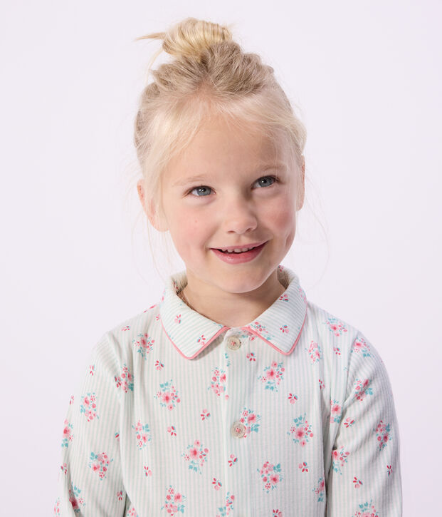 Pyjama boutonn&eacute; enfant en coton imprim&eacute; blanc/bleu/multicouleur