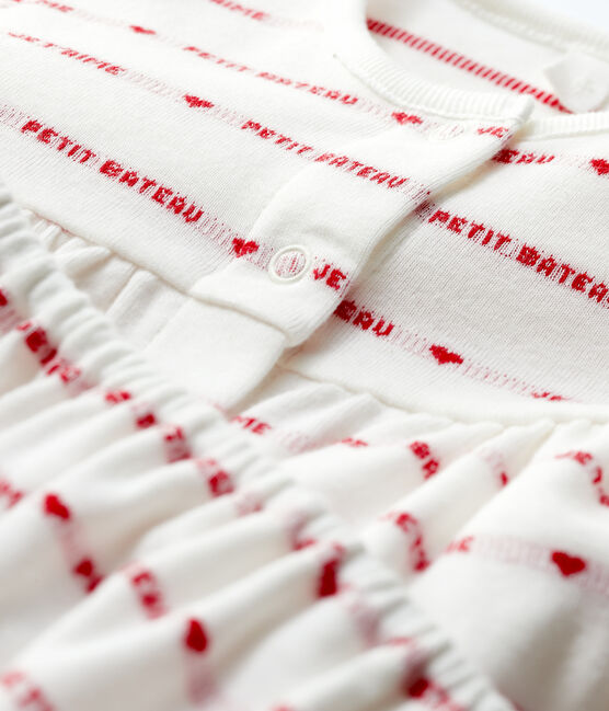 Robe manches courtes avec bloomer bébé fille en jacquard en coton biologique blanc MARSHMALLOW/rouge TERKUIT