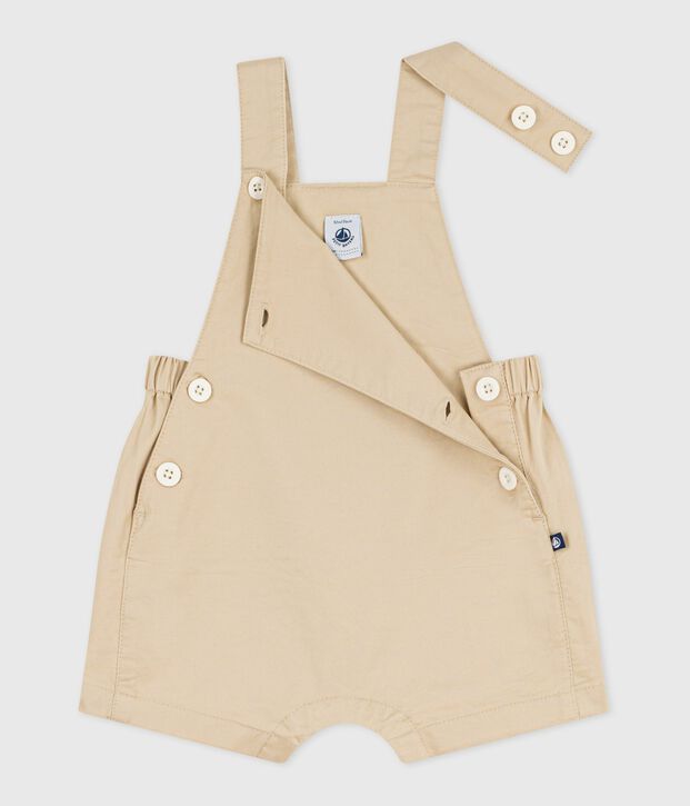 Salopette b&eacute;b&eacute; en serge jambes courtes, unie beige