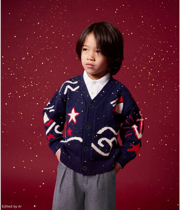 Cardigan enfant en laine et coton à motifs