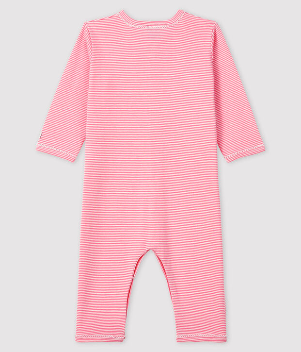 Dors-bien milleraies roses sans pieds b&eacute;b&eacute; fille en c&ocirc;te rose/blanc