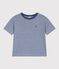 Tee-shirt enfant manches courtes en coton à rayures bleu CREPUSCULE/ MARSHMALLOW