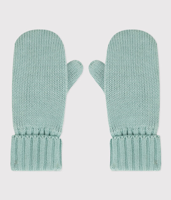 Moufles en tricot doublé en polaire enfant garçon-fille vert PAUL