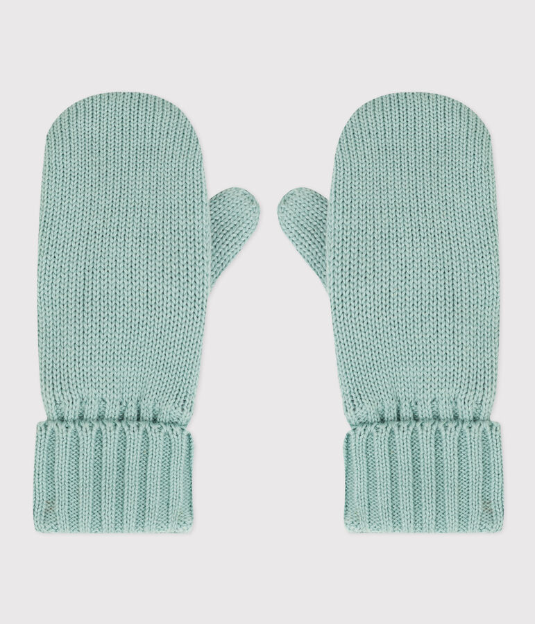 Moufles en tricot doubl&eacute; en polaire enfant gar&ccedil;on-fille vert