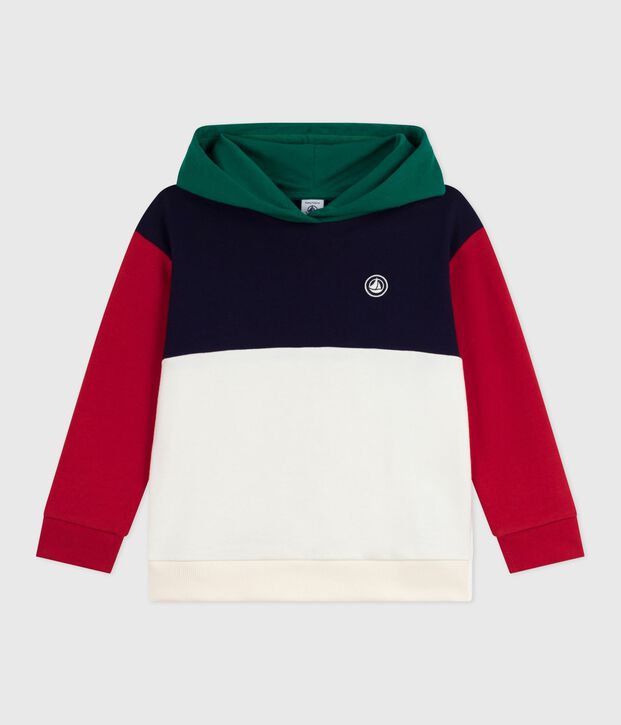 Sweatshirt &agrave; capuche enfant en coton colorblock bleu/multicouleur