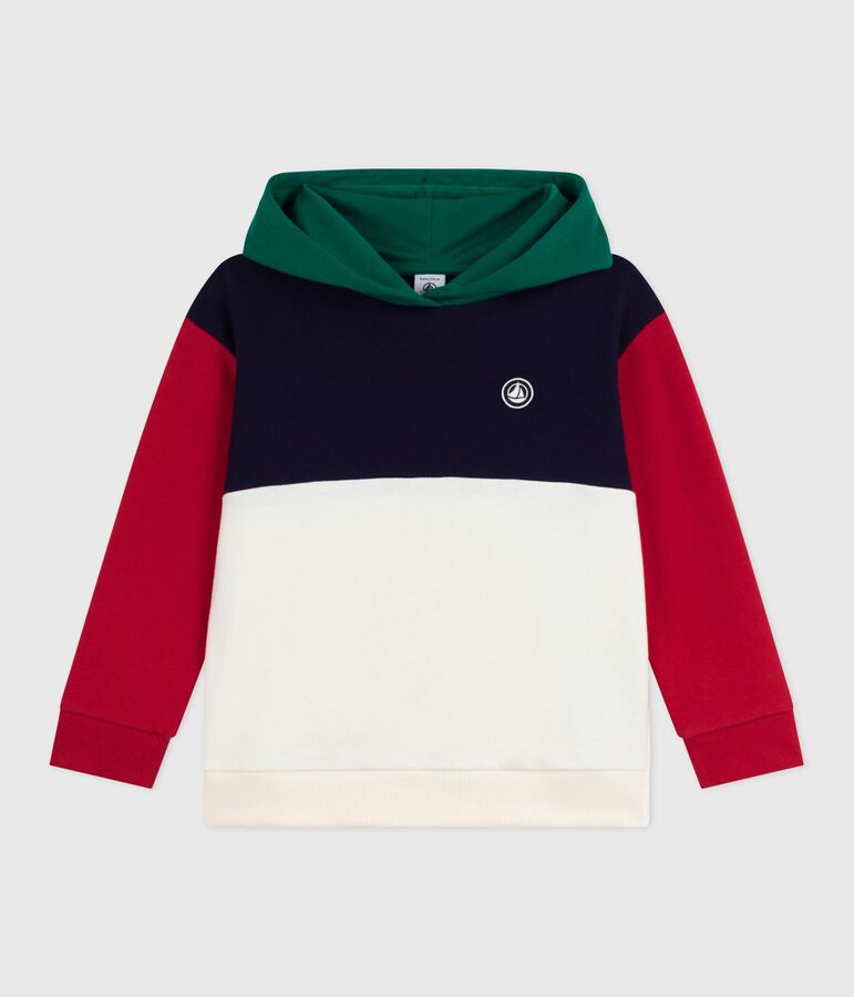 Sweatshirt &agrave; capuche enfant en coton colorblock bleu SOIR/ MULTICO