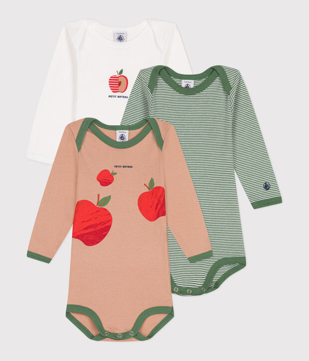 Lot de 3 bodies manches longues en coton b&eacute;b&eacute; multicouleur