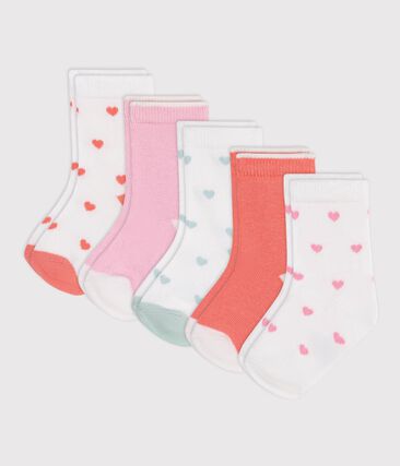 5 paires de chaussettes bébé fille en coton à cœurs
